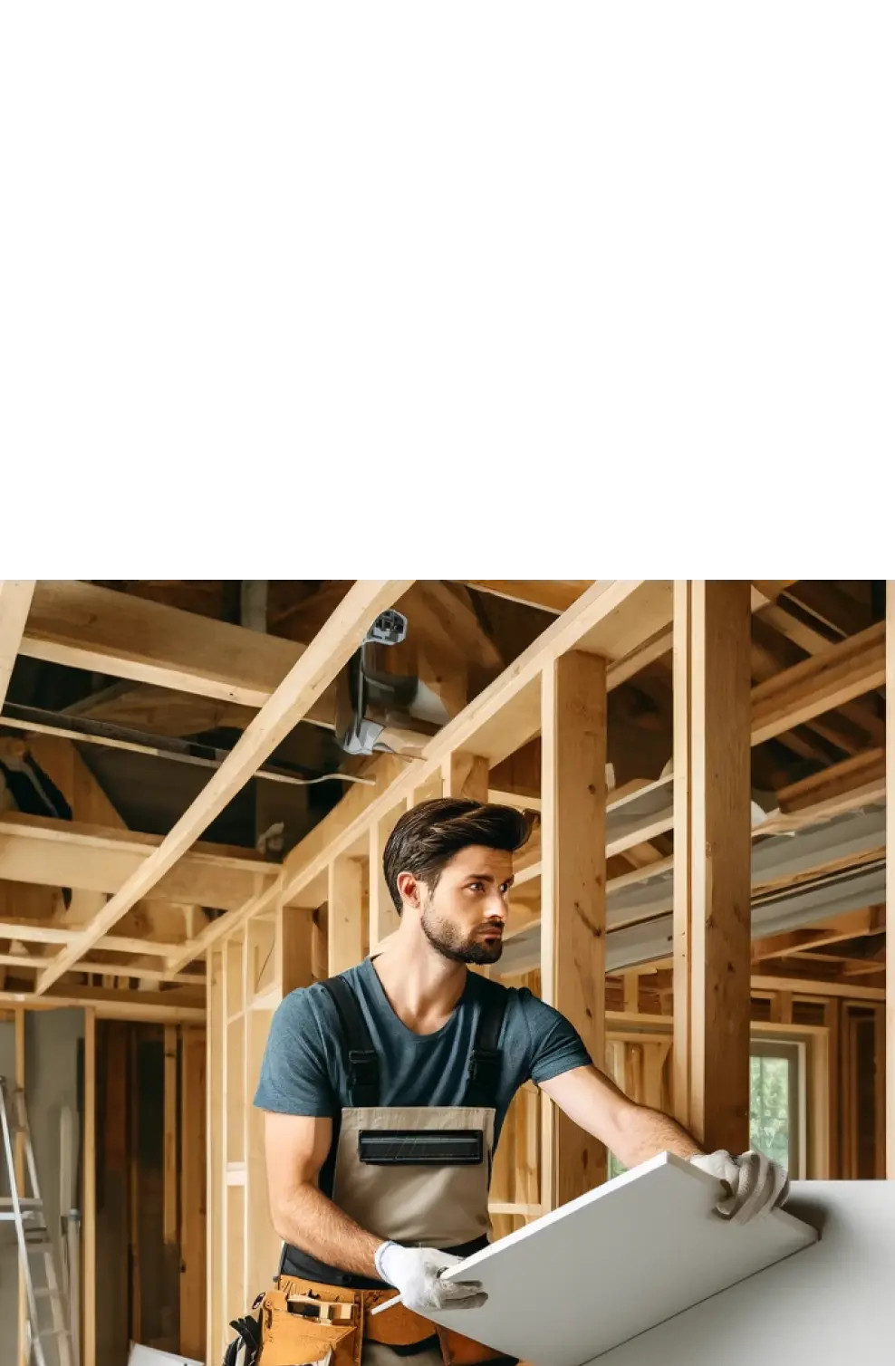 contractor hanging a piece of drywall